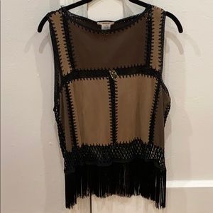 Esley Patchwork Suede Fringed Top